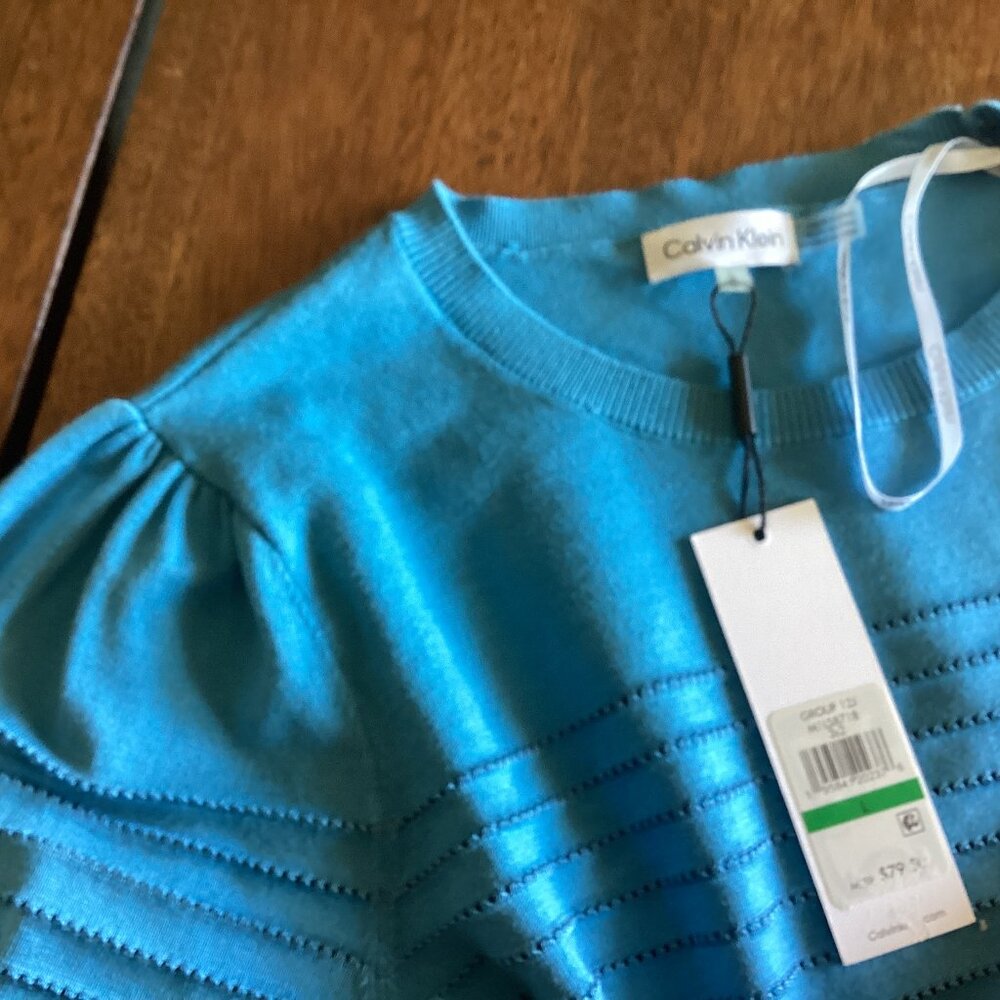 Calvin Klein Sweater Blouse Aqua Blue